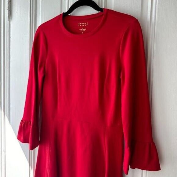 Kate Spade Broome Street Mini Dress Womens Small Red Fit and Flare Bell Sleeve - Picture 2 of 9